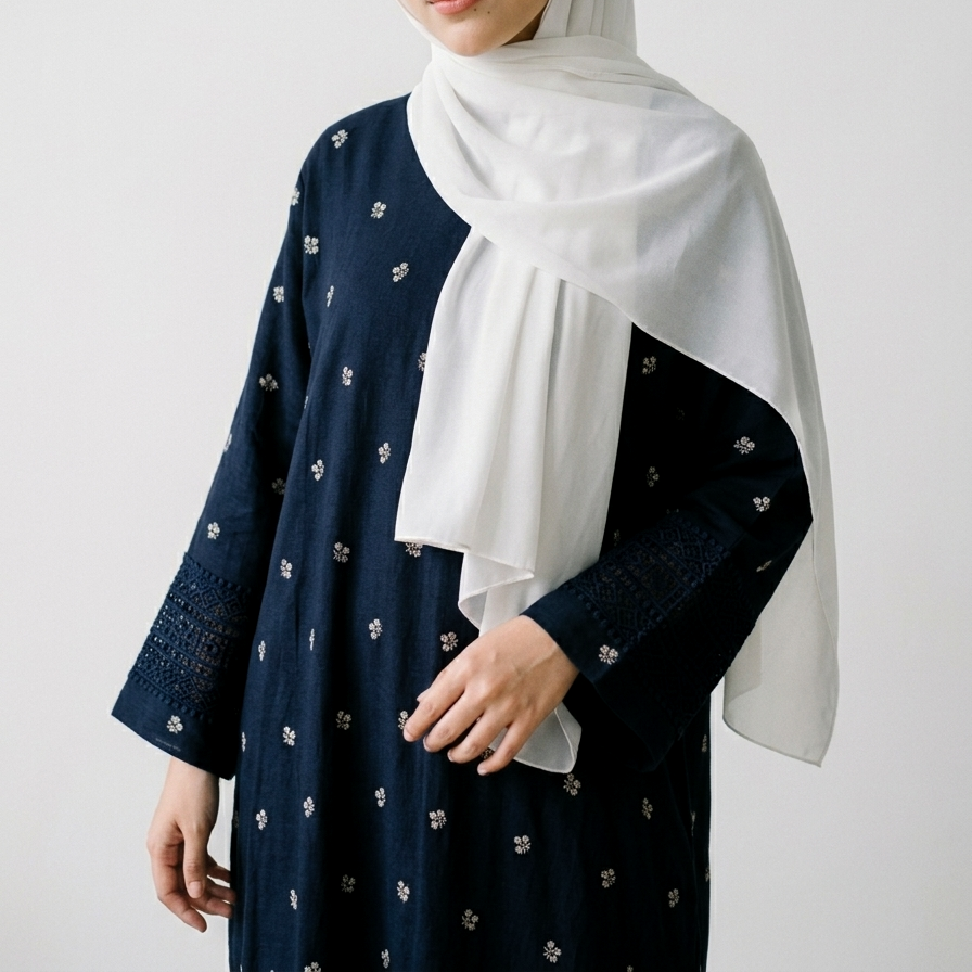 (Misty) Linen Abaya in Navy Blue