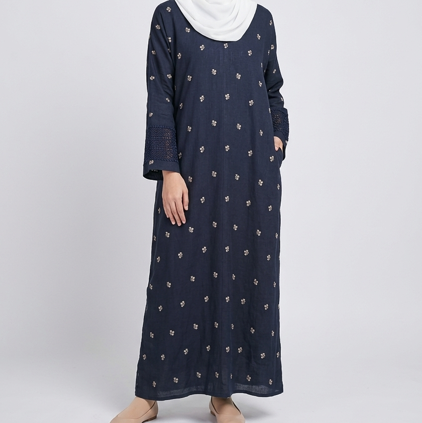 (Misty) Linen Abaya in Navy Blue