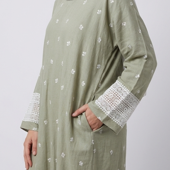 (Misty) Linen Abaya in Dusty Green