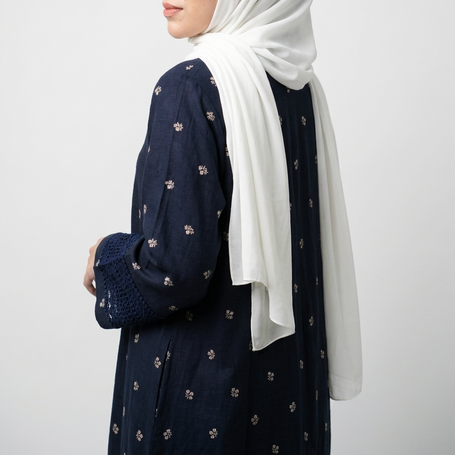 (Misty) Linen Abaya in Navy Blue