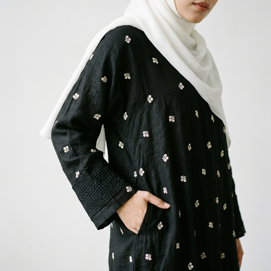 (Misty) Linen Abaya in Black